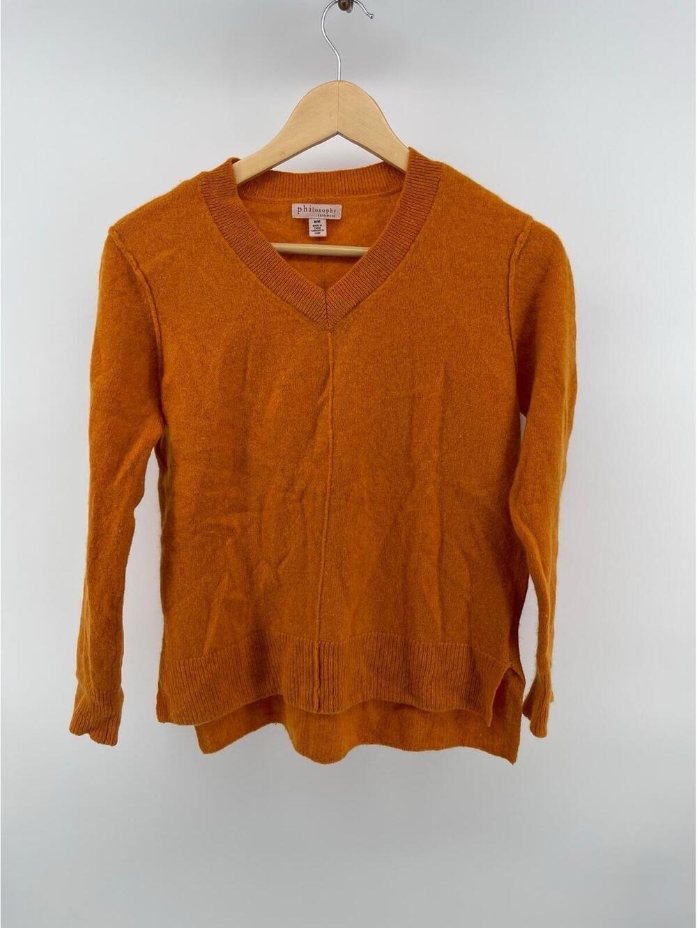 Philosophy Cashmere Sweater Women’s M Orange V-Neck Knit Pullover
